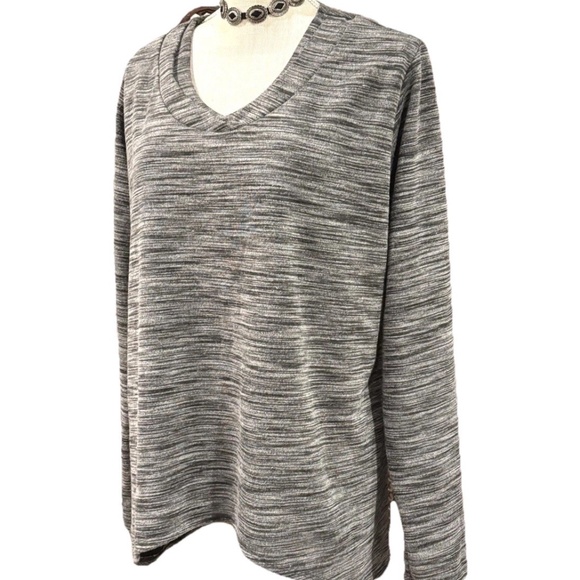LISA BAYNE V NECK LONG SLEEVE WINTER TUNIC TOP XL SPACE DYE GREY WHITE STRETCH - Picture 2 of 6